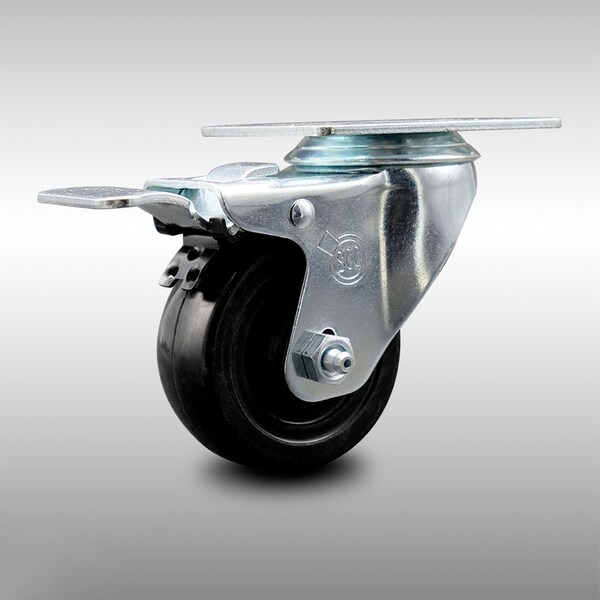 3.5 Inch SS Hard Rubber Wheel Swivel Top Plate Caster with Total Lock Brake SCC
